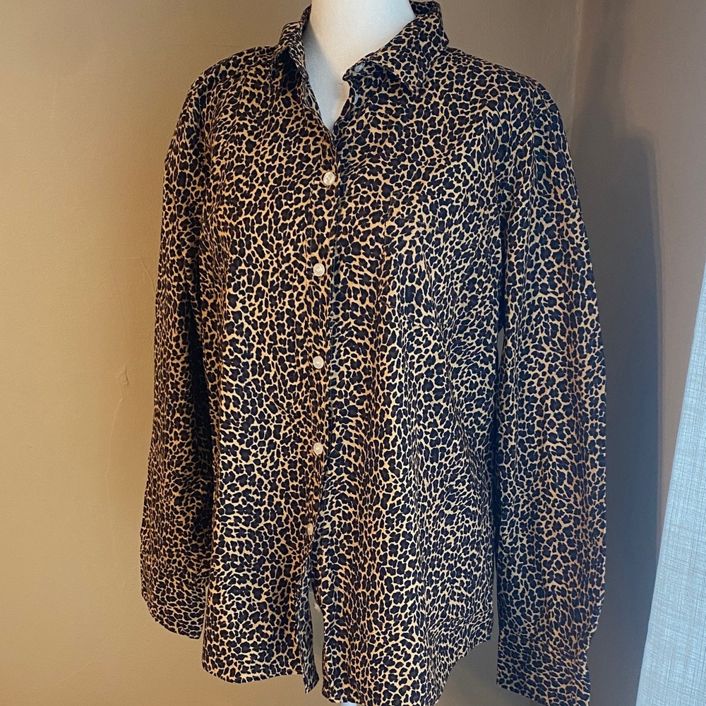 EUC J.CREW Leopard Button Down Shirt XL